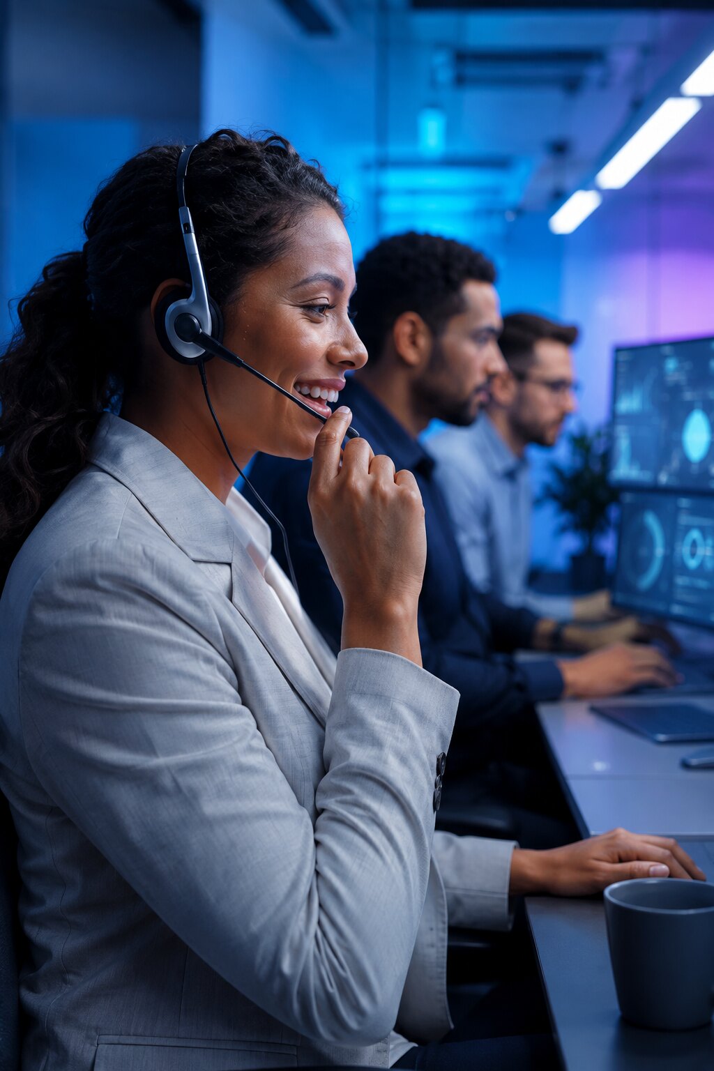 Profissionais utilizando soluções Neexo de Voz, Drive e Cloud